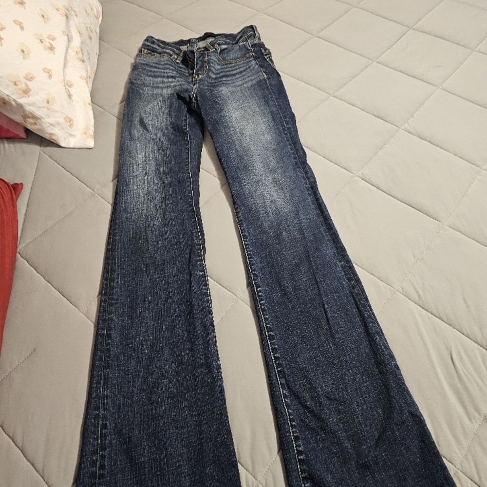 Blue Flare Wide Leg Jeans with Vintage Wash